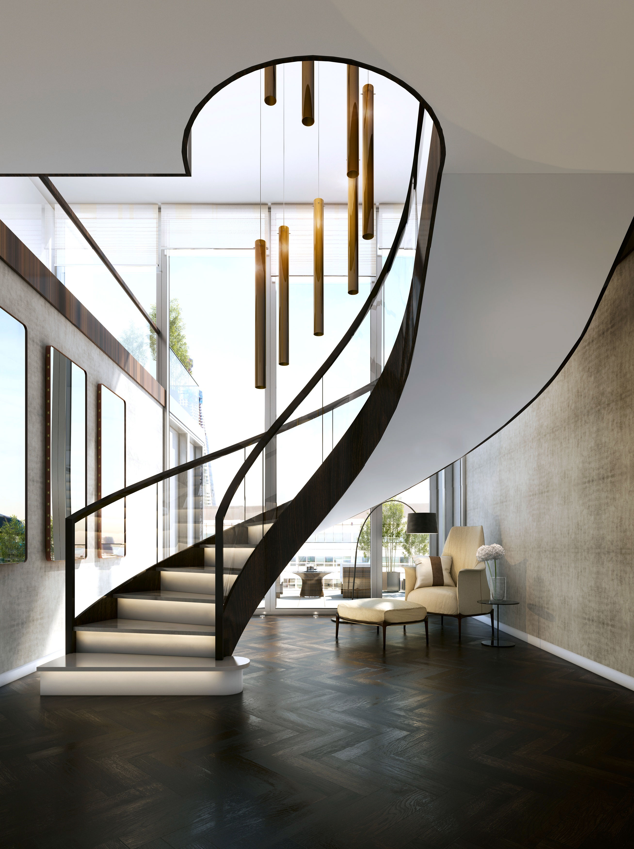 Winding staircase in the penthouse at One Tower Bridge