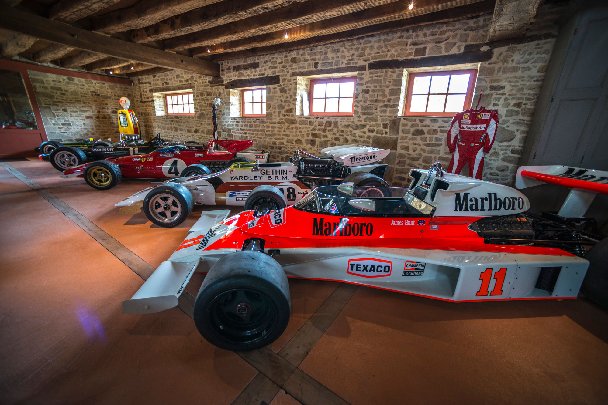Some of Richard Mille's historic racing cars at the Château Some of Richard Mille's historic racing cars at the Château