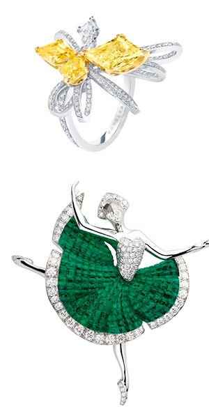 Boodles Pas de Deux yellow and white kite diamond ring and Van Cleef & Arpels Héloïse clip body-of-work1