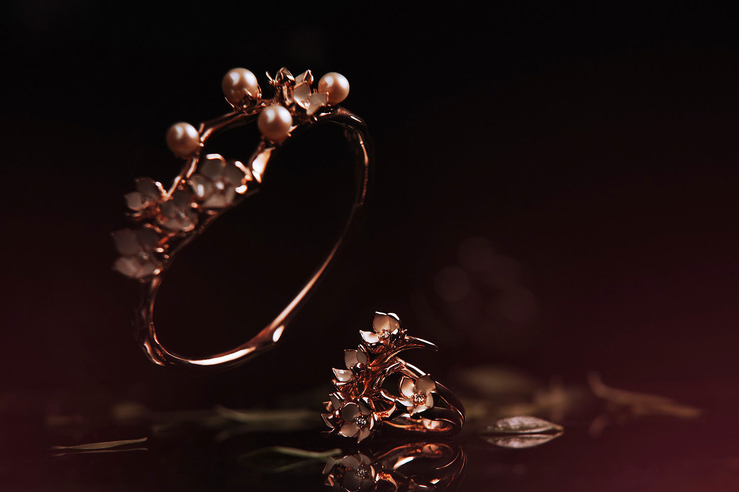 Shaun Leane - Rose Gold Vermeil and Diamond Cherry Blossom Cuff and Ring