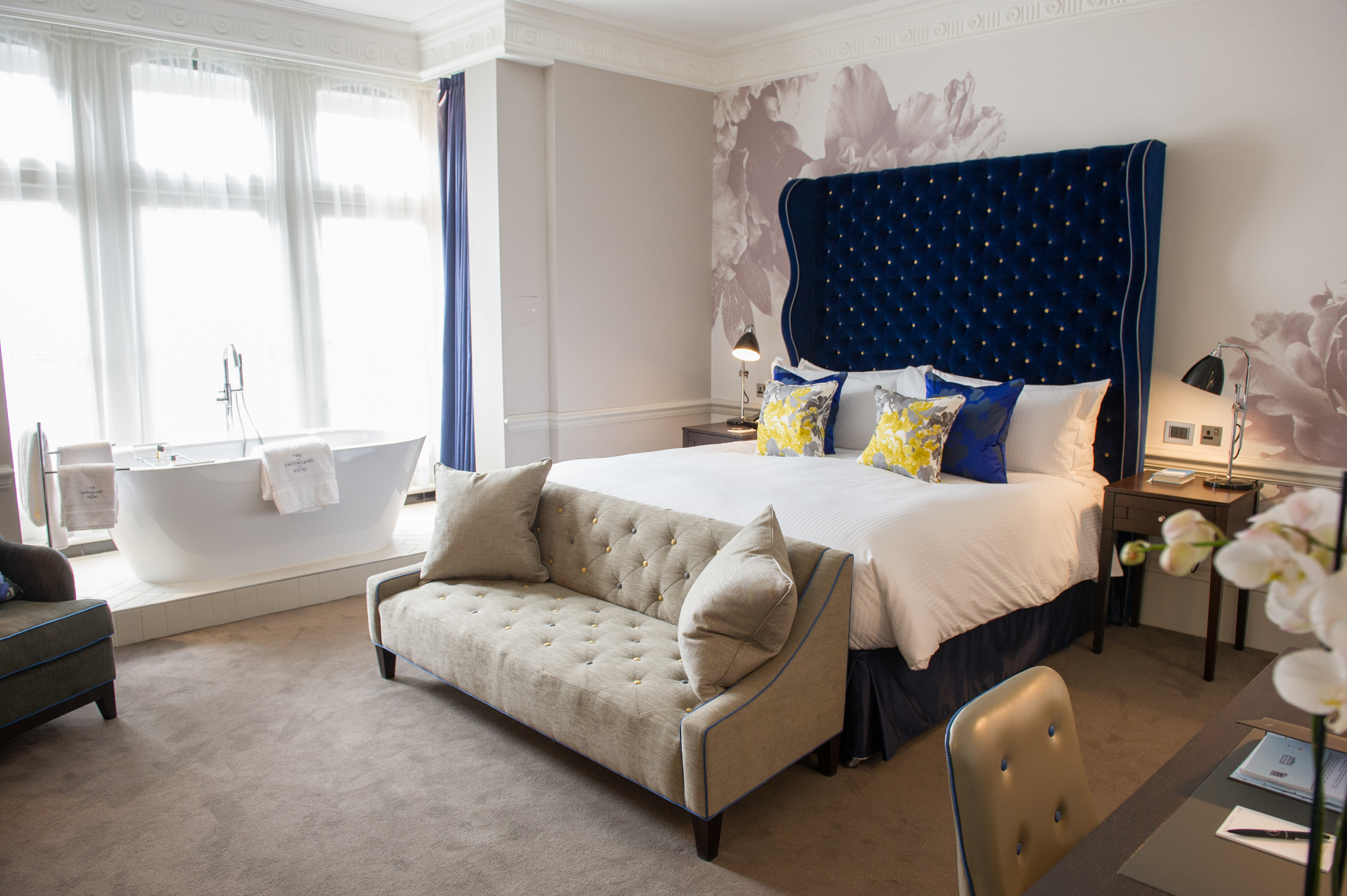 one of the bedrooms at The Ampersand Hotel