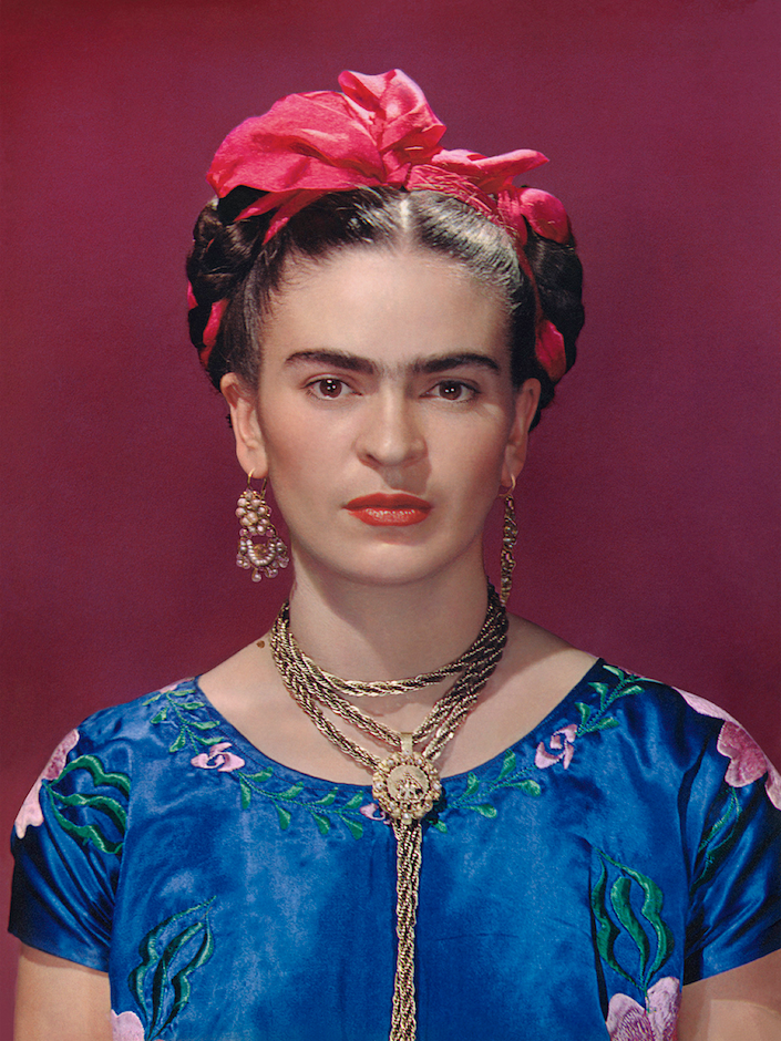 Frida Kahlo in blue satin blouse, 1939. Photograph Nickolas Muray © Nickolas Muray Photo Archives