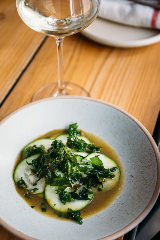 Grilled cucumber and sea arrowgrass
