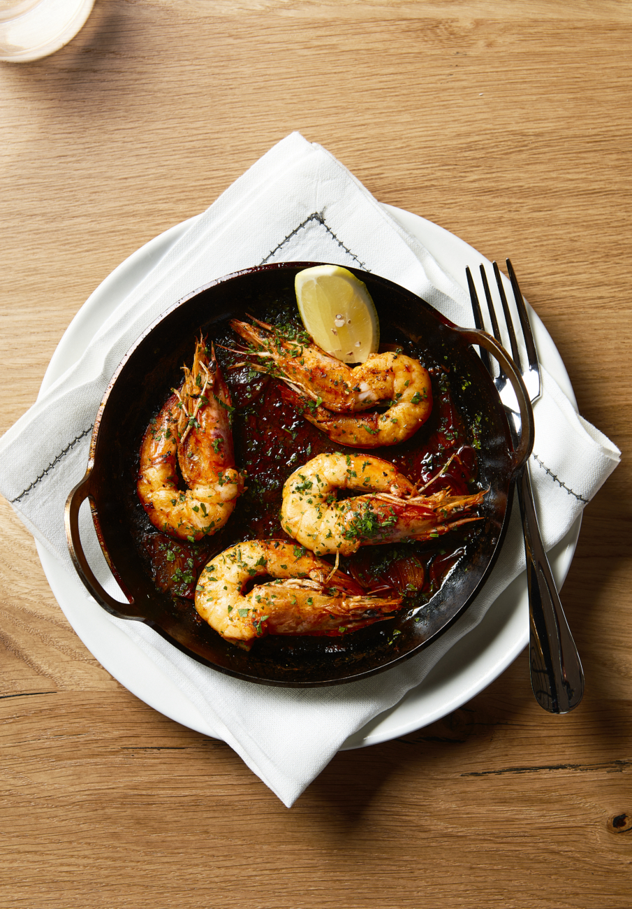 Grilled prawns with peri peri butter at Sucre restaurant