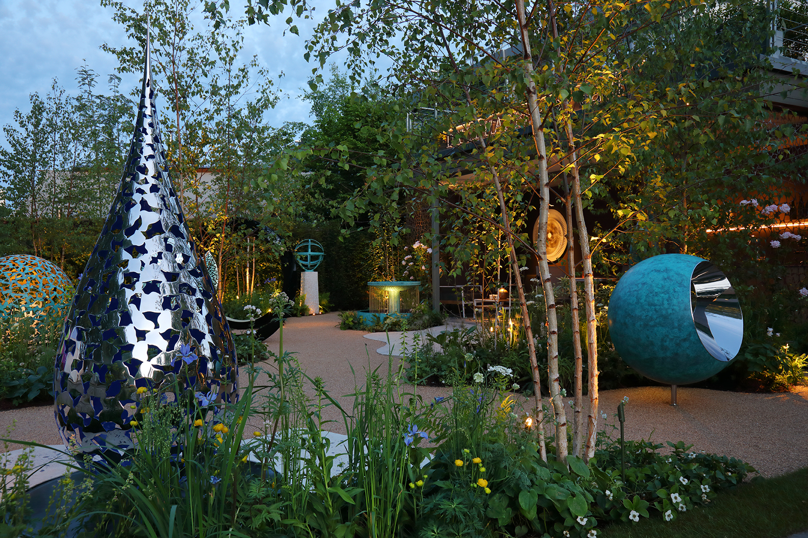 David Harber Stand at Chelsea Flower Show at Dusk