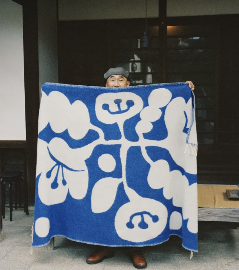 Artist Takashi Tsushima with his Arket Blanket