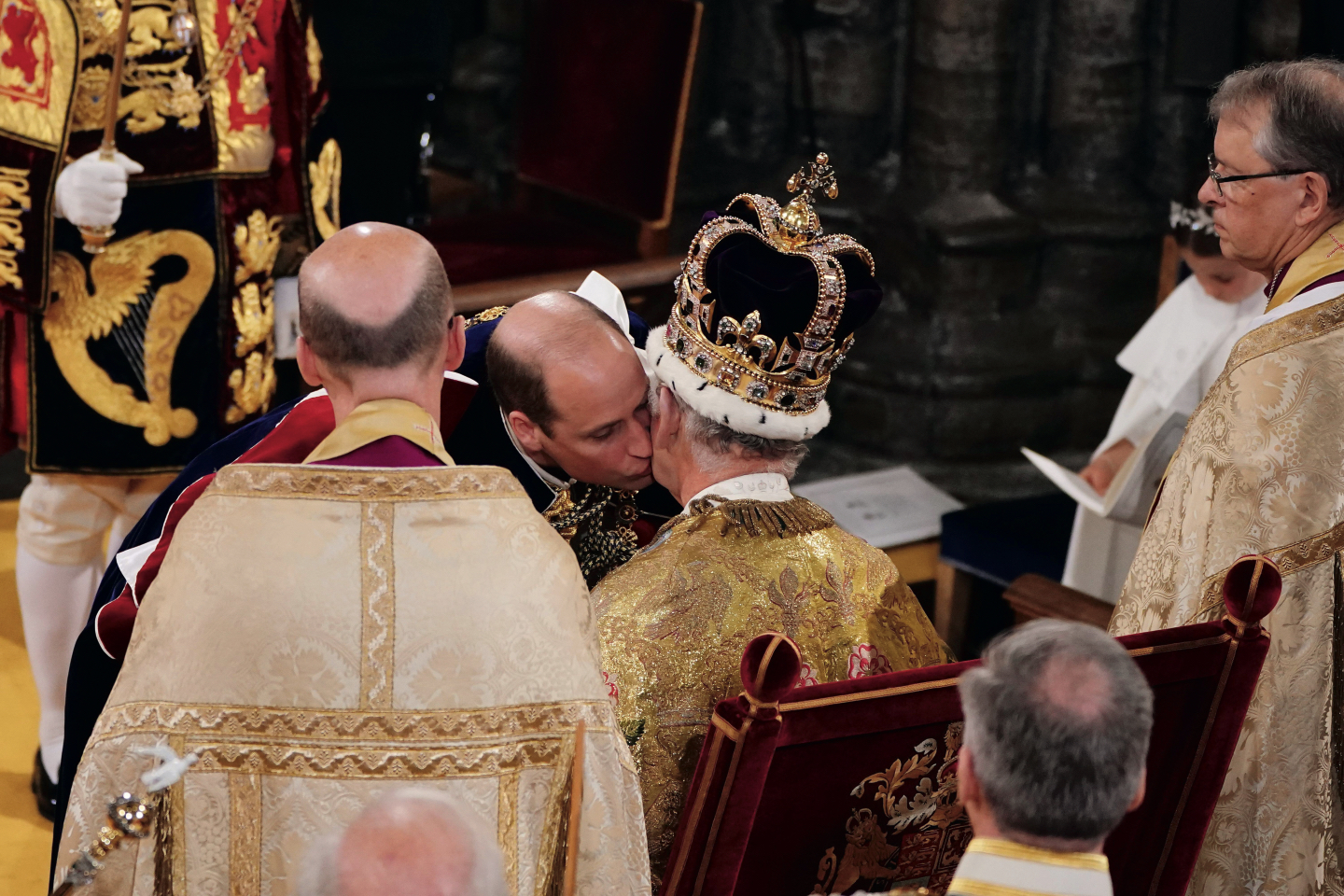 The Prince of Wales kisses his Father King Charles III