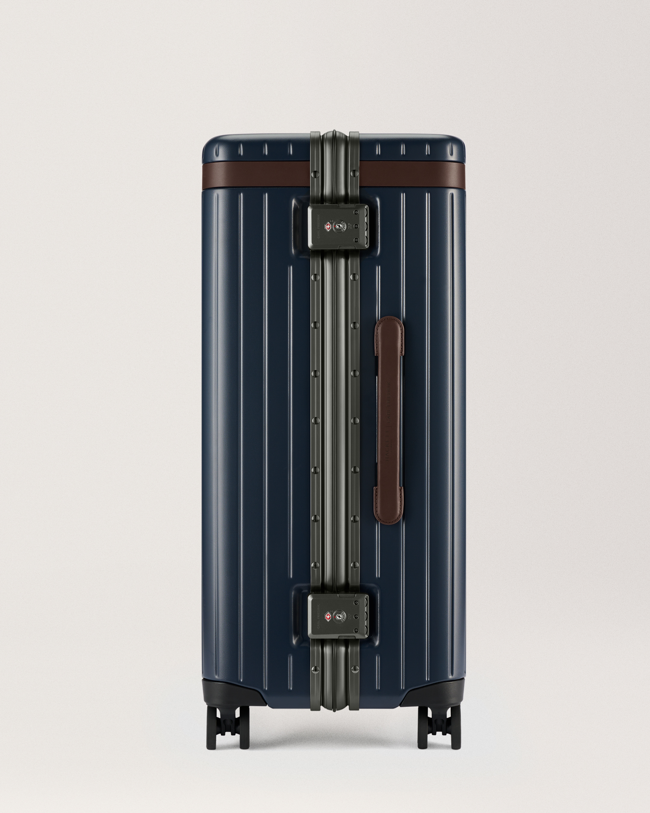 Hackett Luxury Suitcases Carl Friedrik - Hackett London's luxury navy 'Check-In' travel bag with Carl Friedrik featuring accents of chocolate brown leather made in Italy