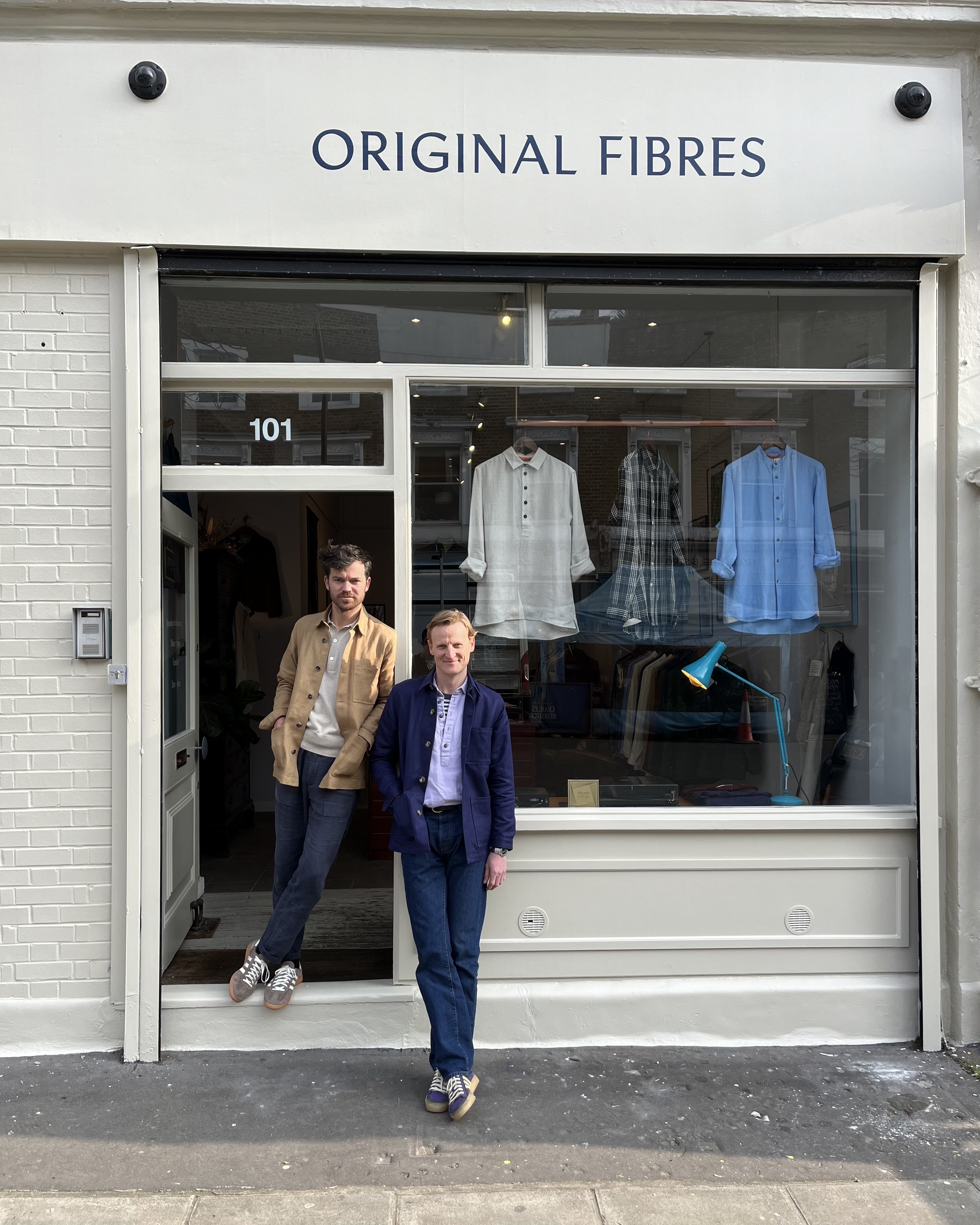 Walpole Brands of Tomorrow 2025 - Callum McCall and George Rutherford-Jones in front of the Original Fibres Store