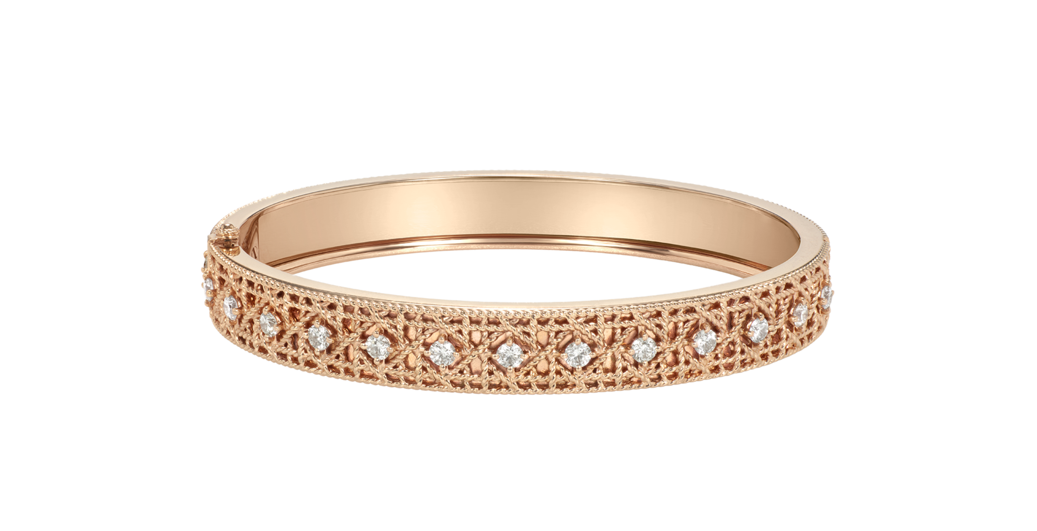 Bracelet Stacks - rose gold detailed design bangle with diamonds along the centre of the bracelet from Dior