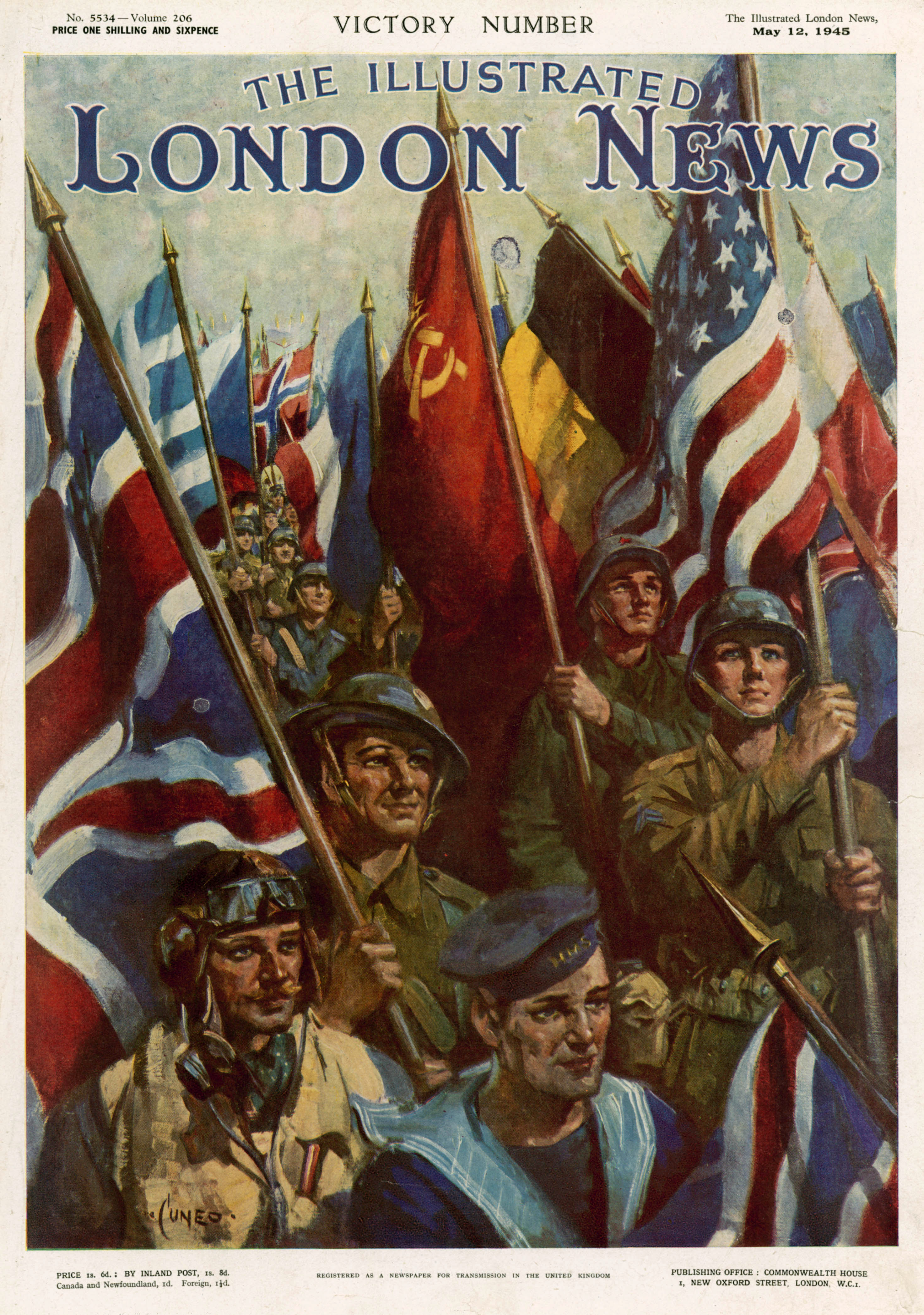 80th Anniversary VE Day - A front cover of the Illustrated London News of people waving flags celebrating the end of the war