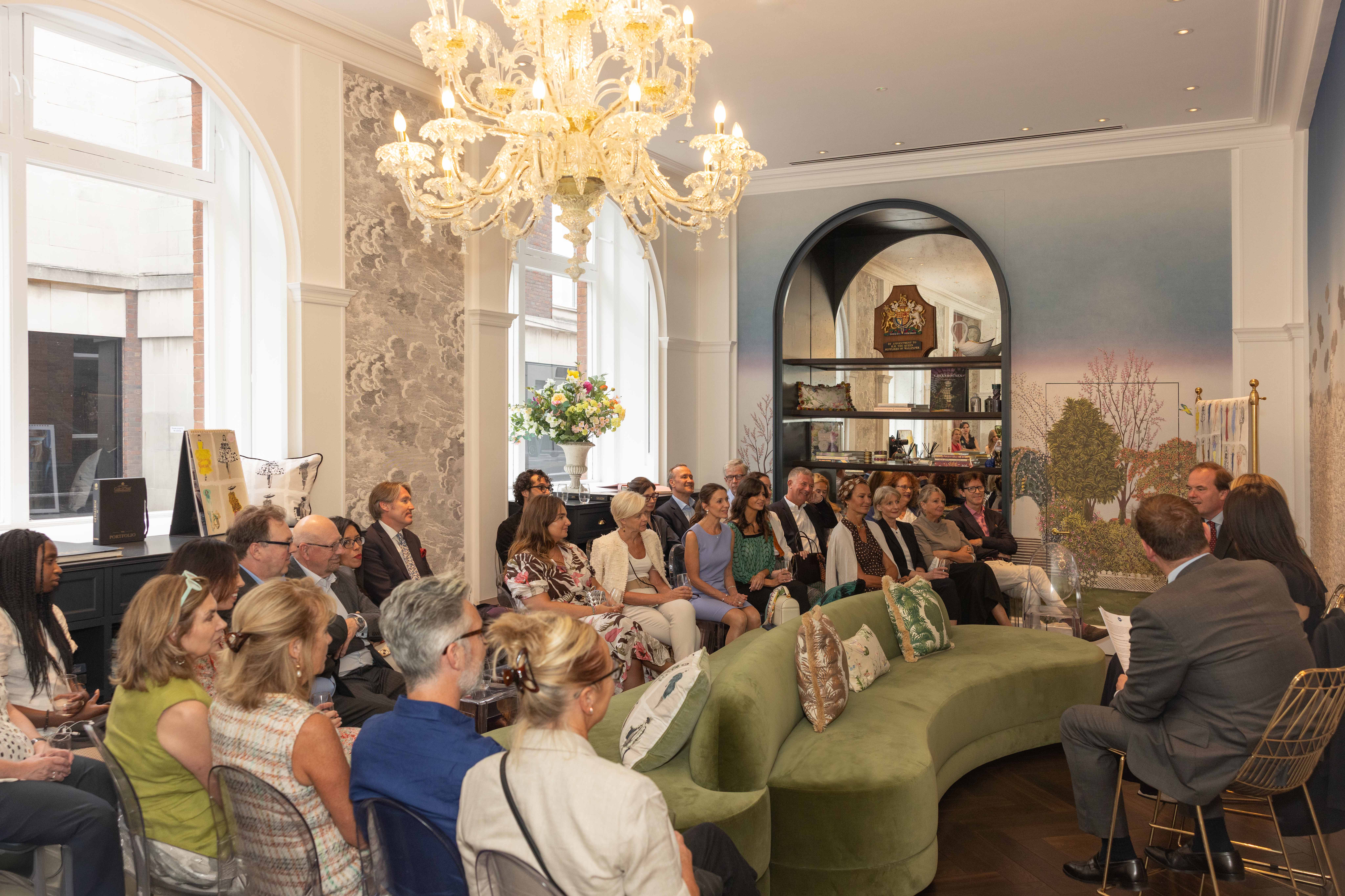 The audience enjoy the panel talk at the Cole & Son tastemakers event.