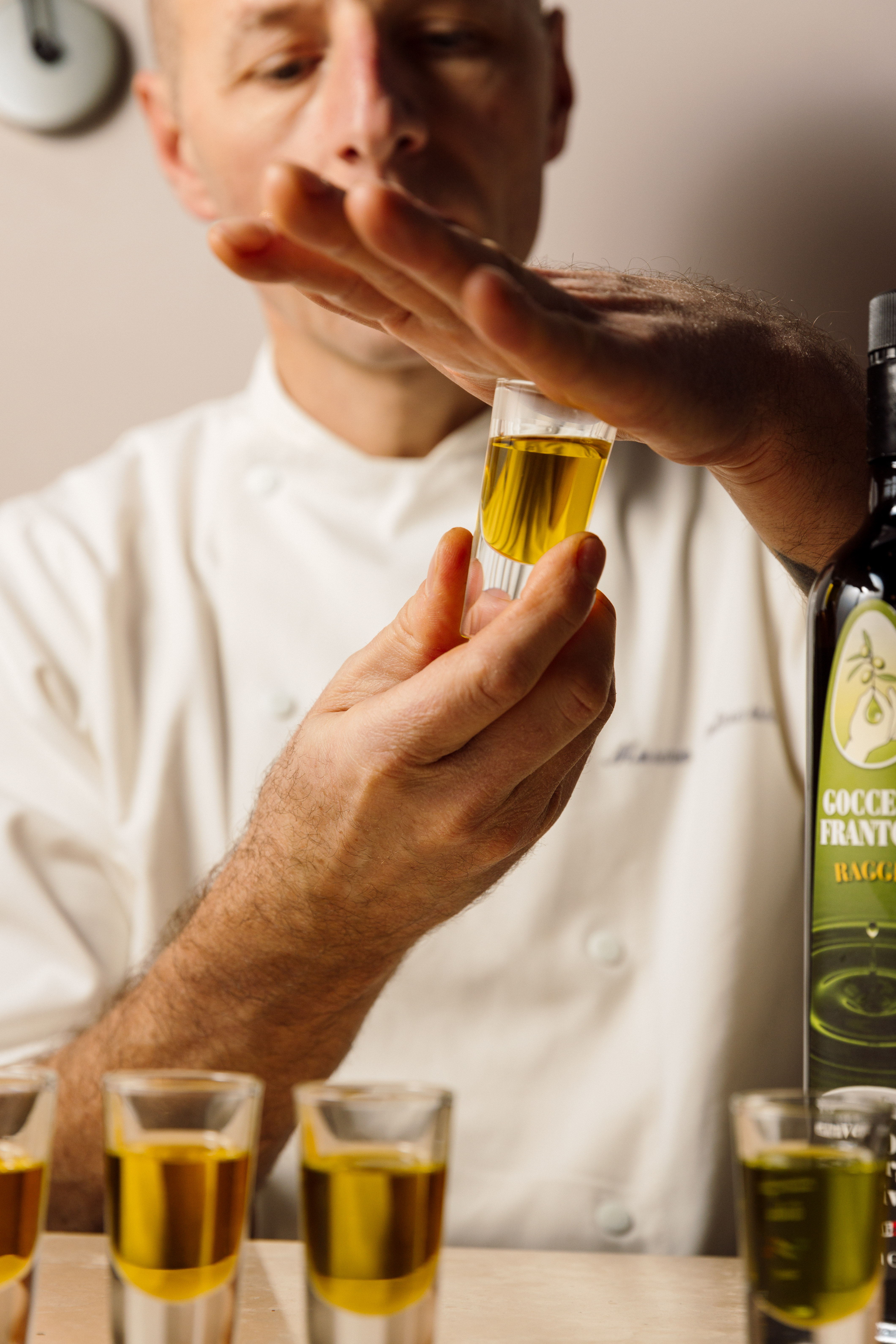 Olive oil tasting technique.
