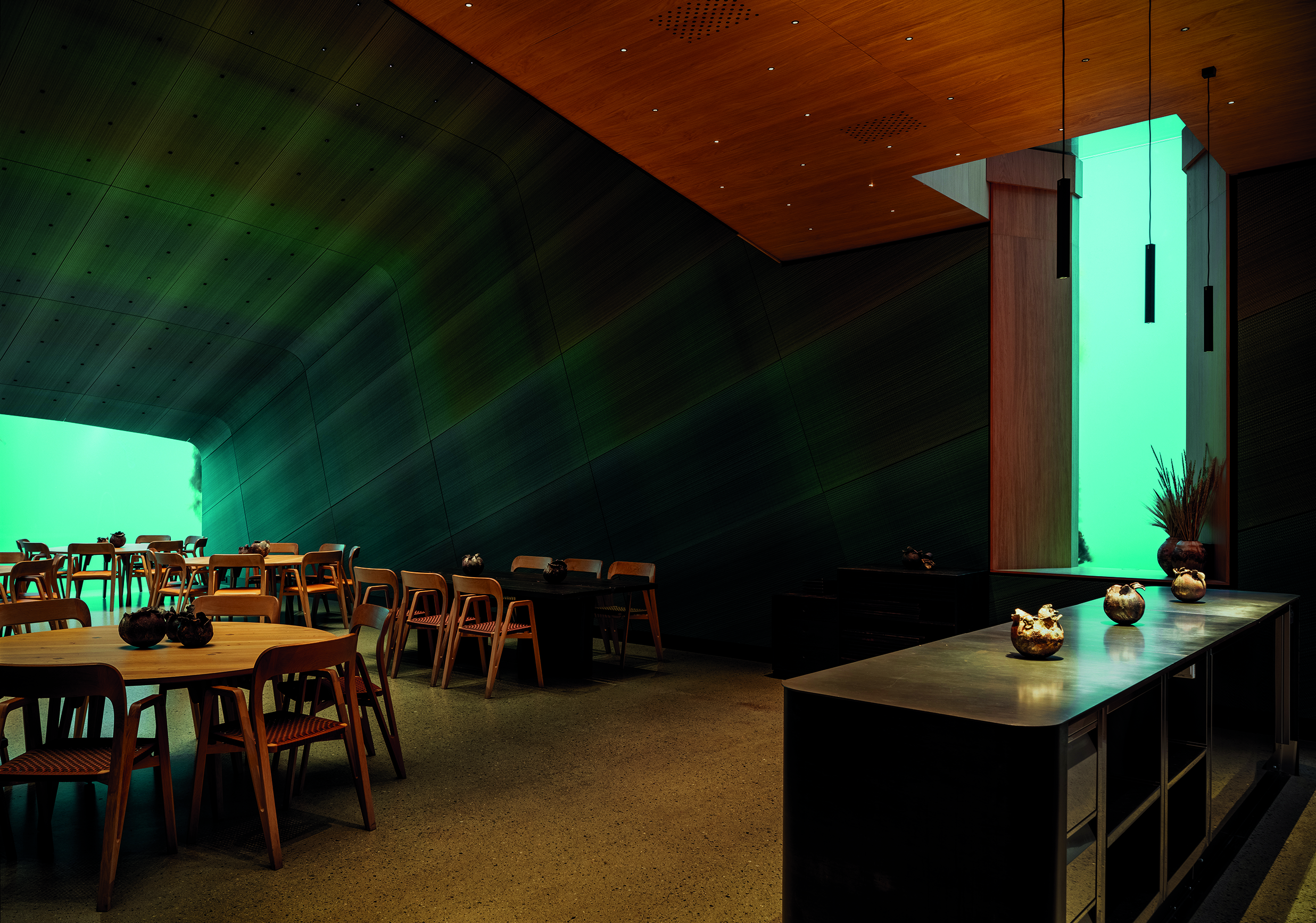 The interiors of Under with a view of the North Sea. 