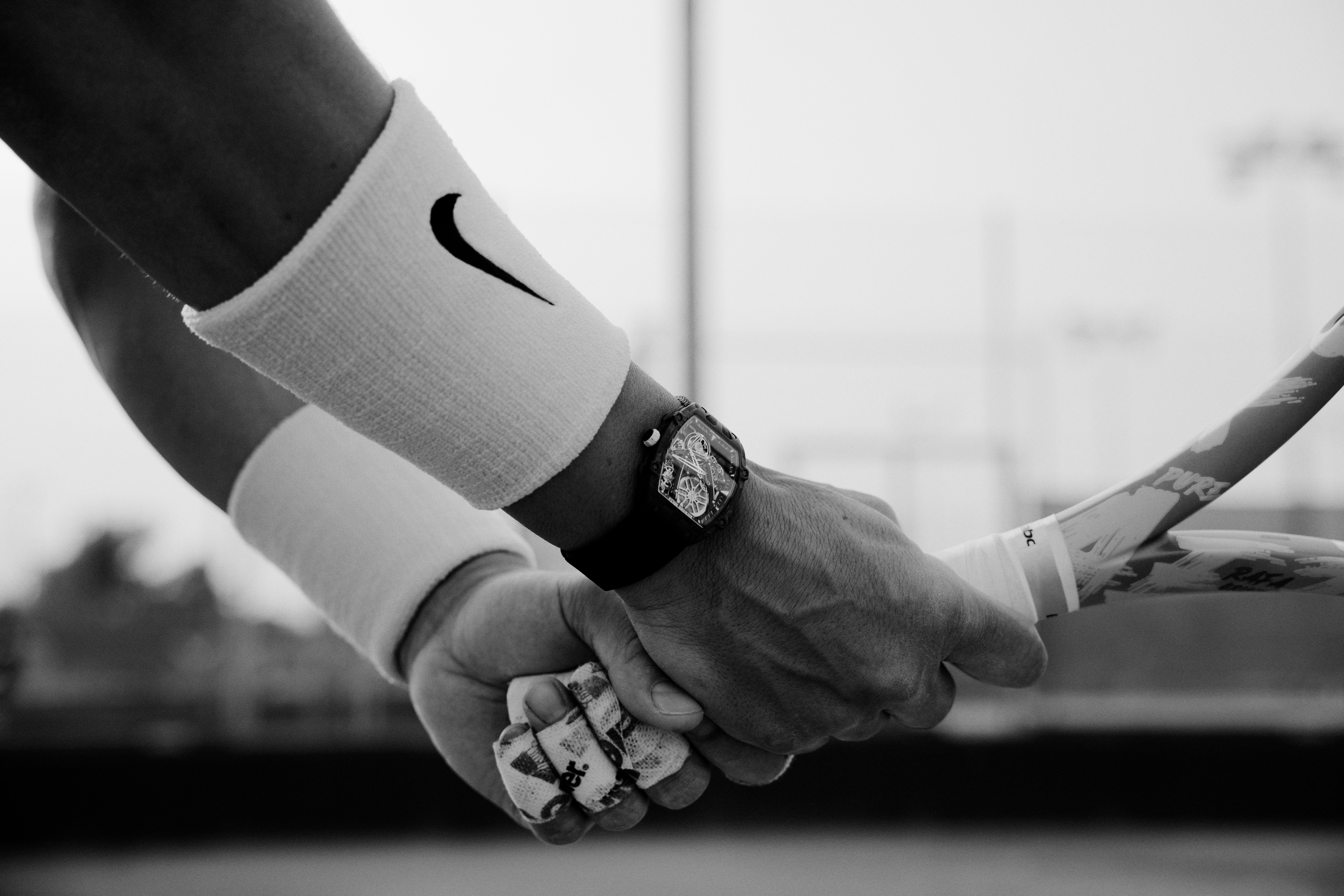 The RM 27-05 Flying Tourbillon Rafael watch sits on the wrist of a tennis player.