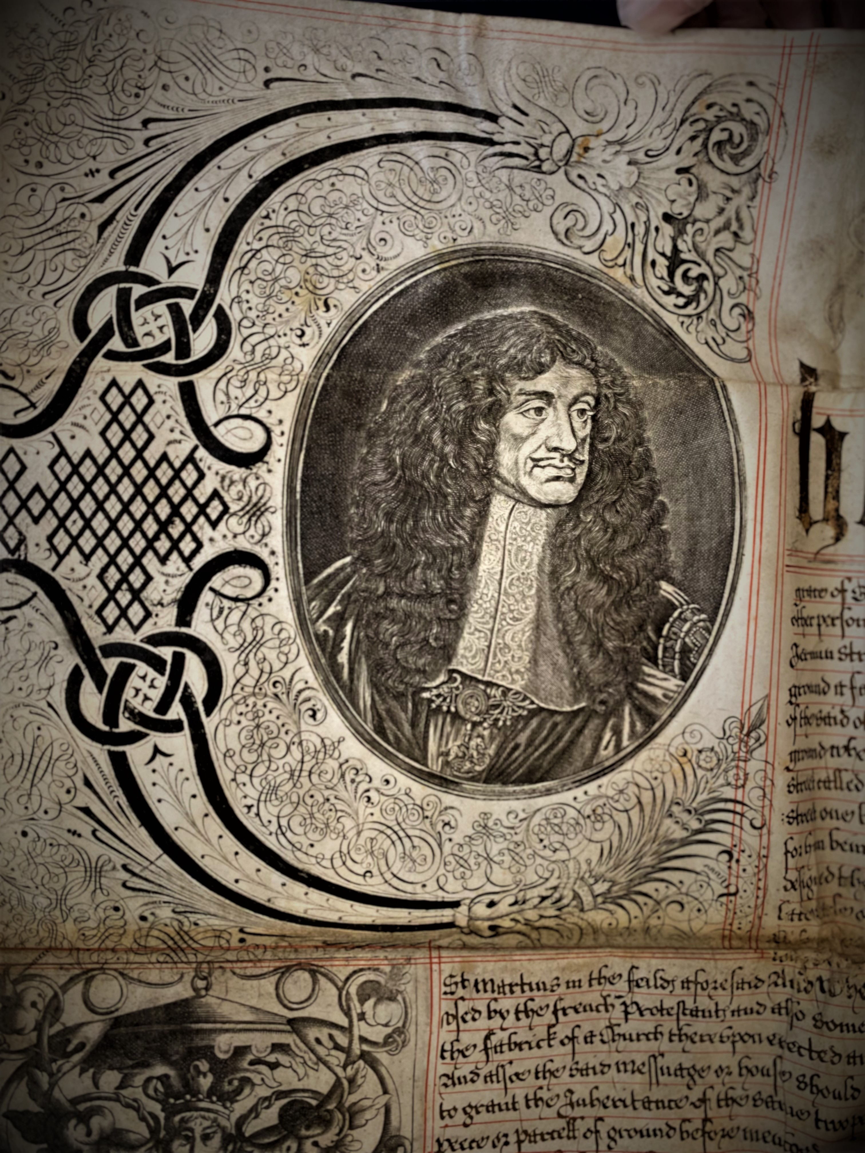 Detail of the Royal charter from King Charles II for the development of St James's Church Piccadilly.