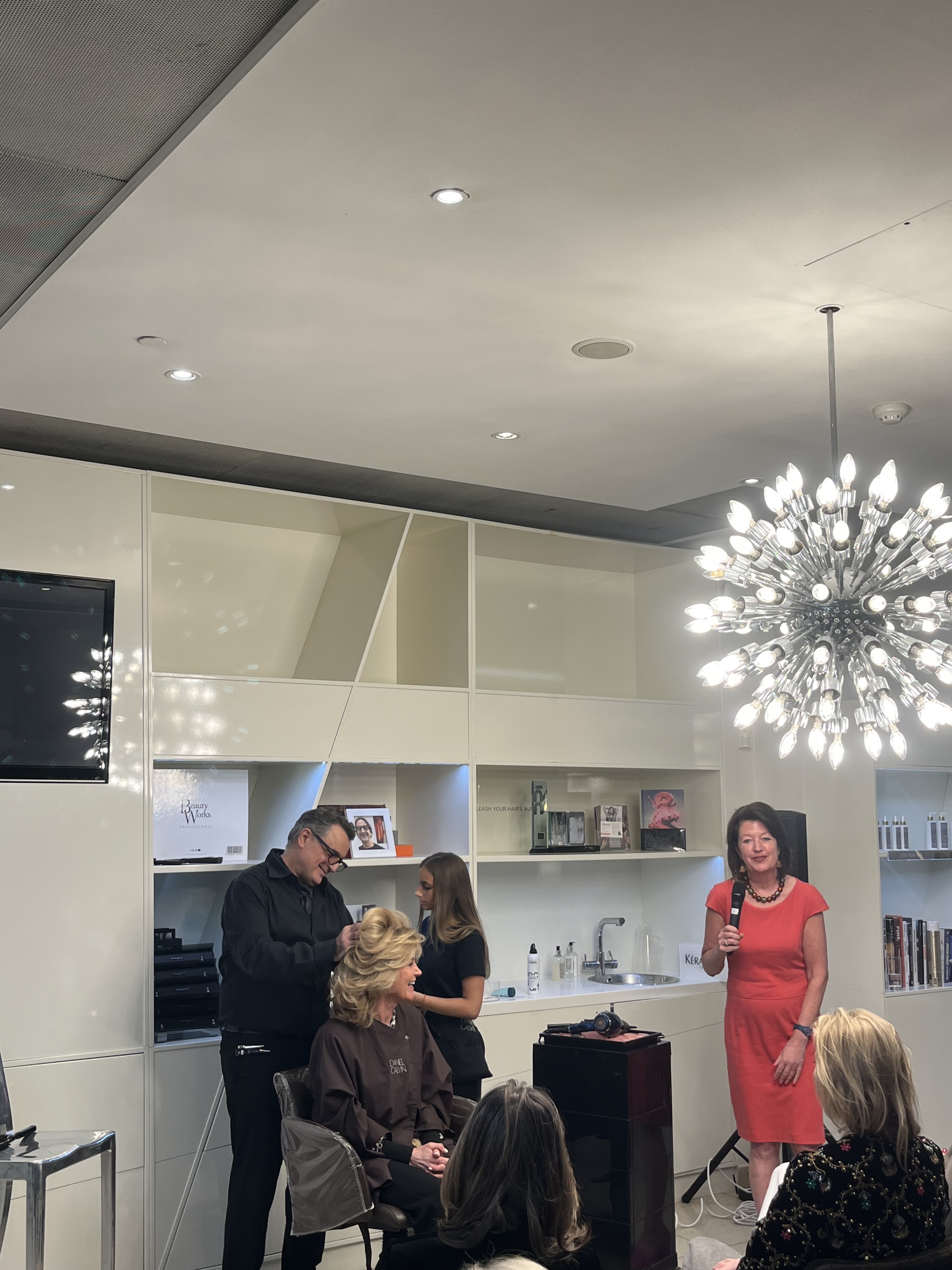 Red Carpet Hair Daniel Galvin - Lino fluffing Anthea's finished blow dry.