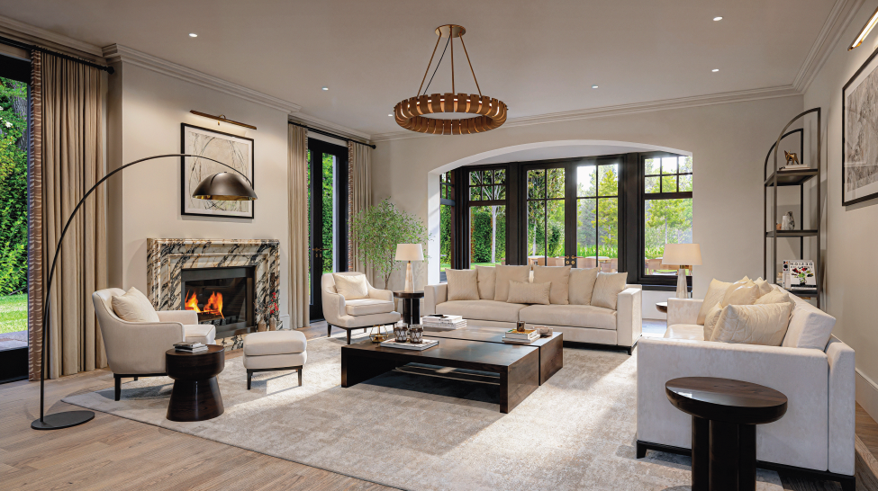 Living rooms at new-build heritage mansions. 