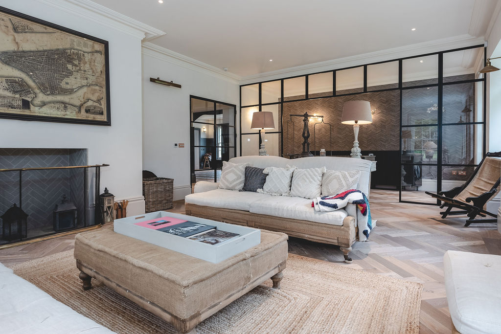 Luckhurst living room, new-build heritage mansions. 