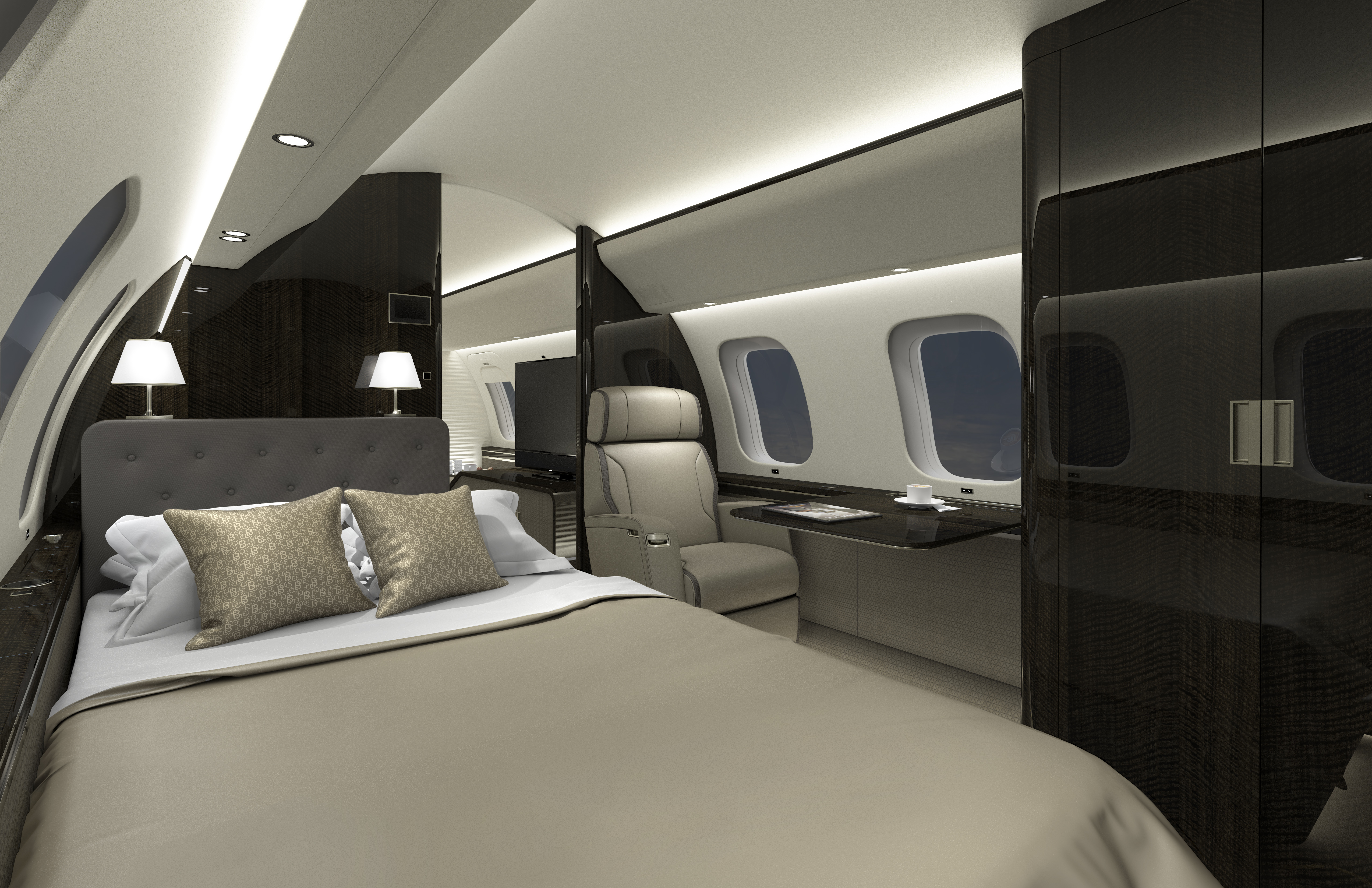 Double bed on the fastest passenger jet. 