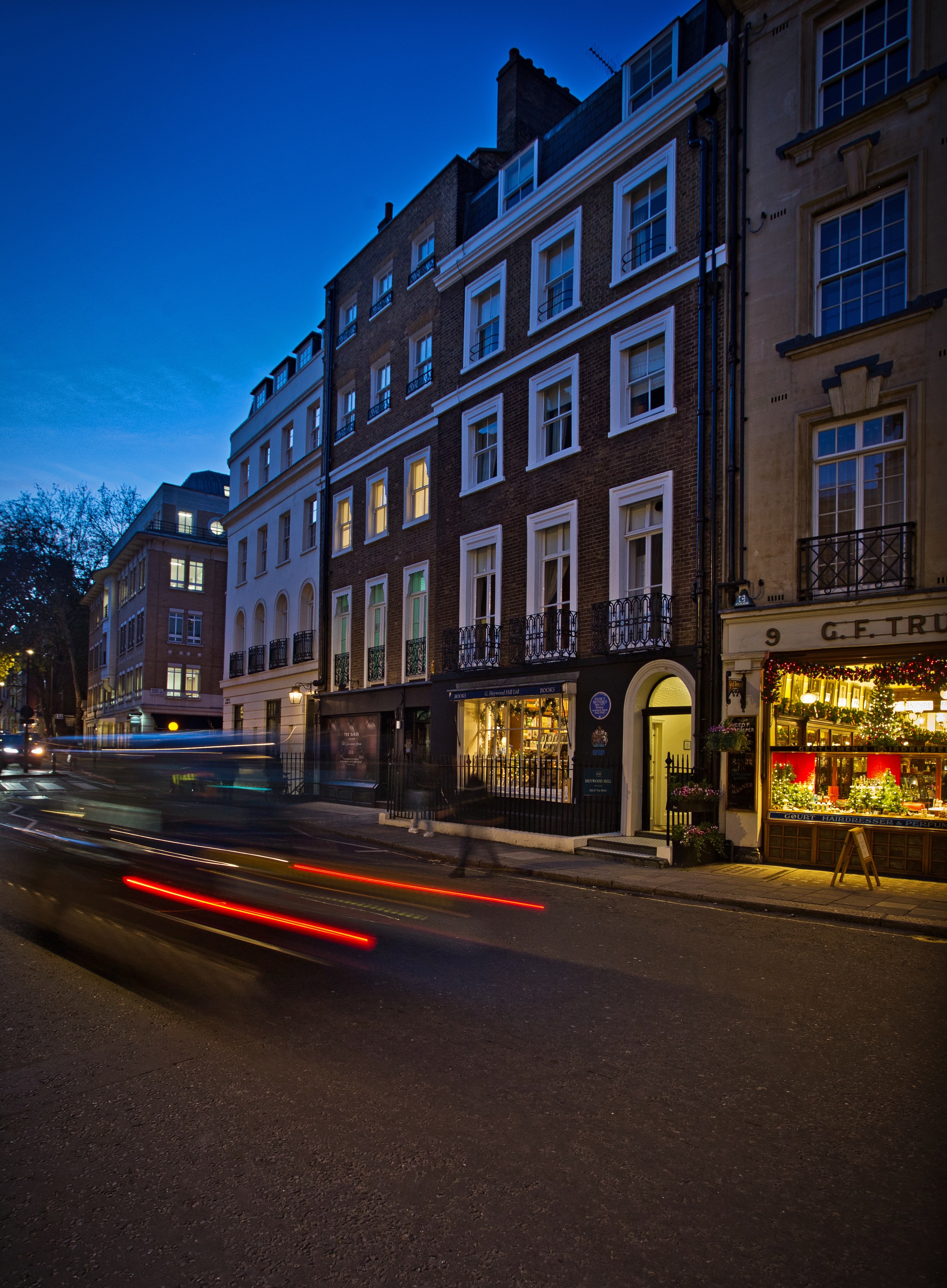 Mayfair Heywood Hill at night.