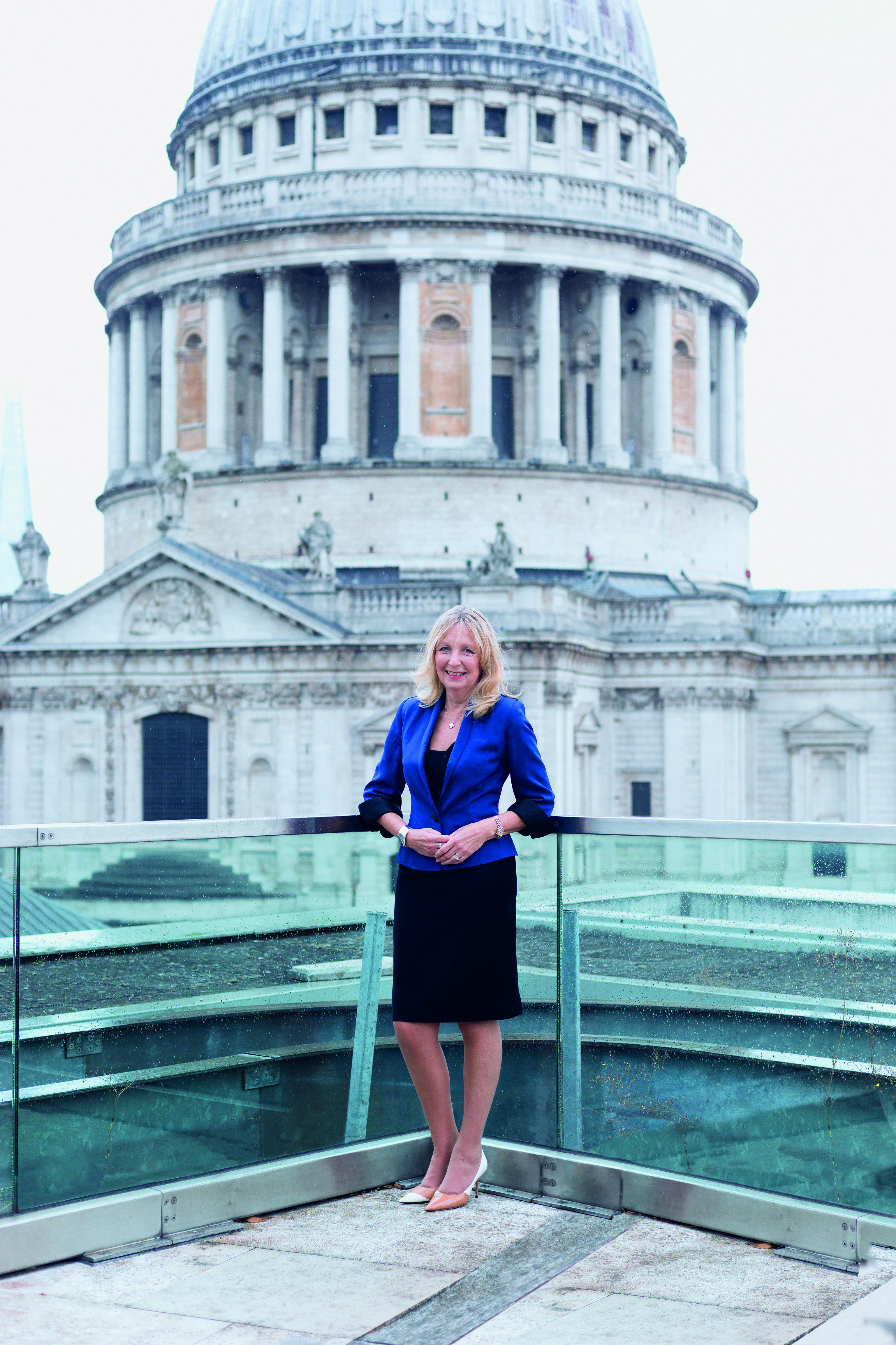 Lady Mayor Sue Langley in front of St Paul's Cathedral. 