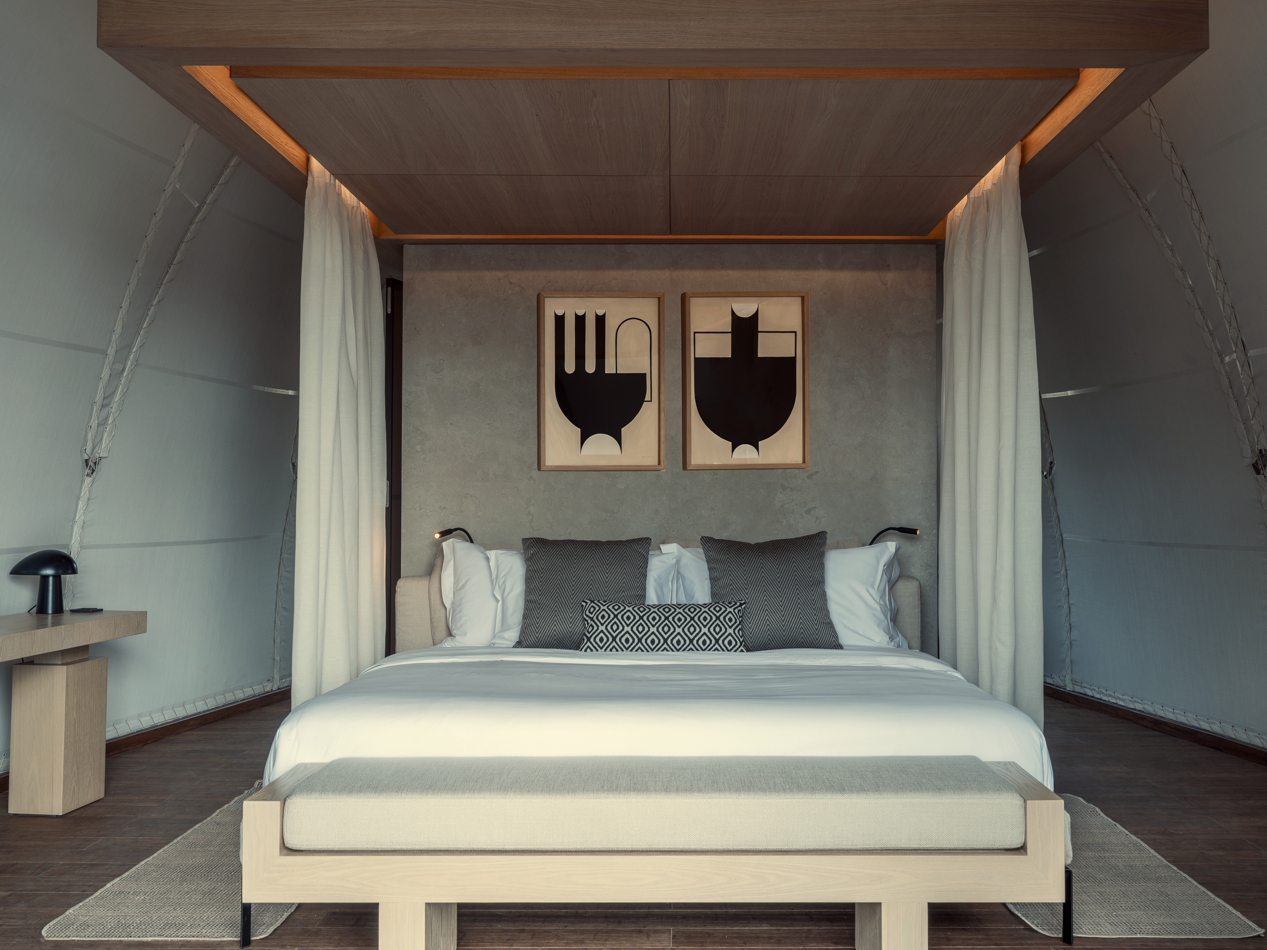 Four poster bed in the Couples Cabana at the Domes Resort, Athens