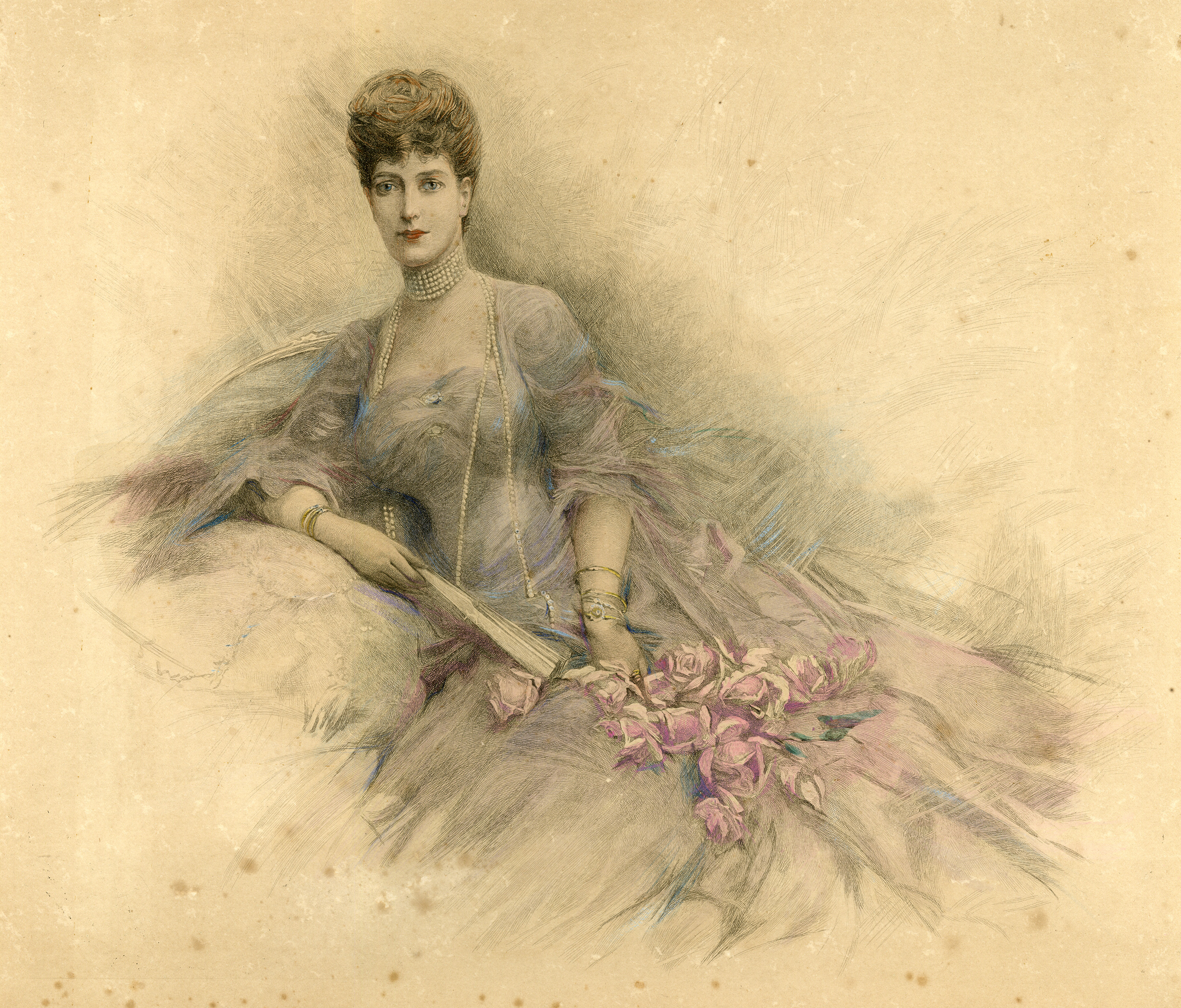 A colour engraving of Queen Alexandra. 