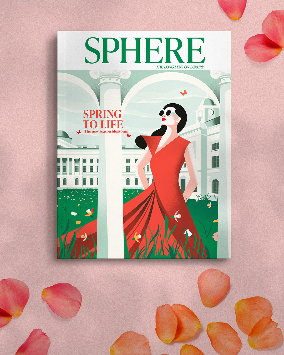 Illustrated cover, SPHERE spring magazine. 