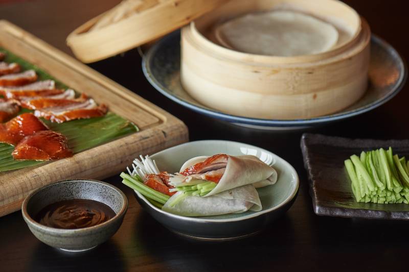 Hutong's Peking duck pancakes