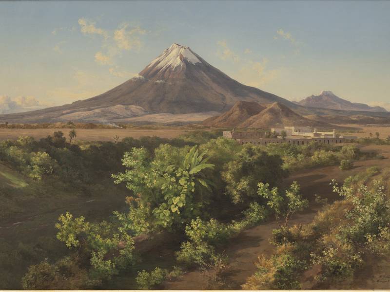 The Textile Mill of La Carolina, Puebla by José María Velasco displayed at The National Gallery.