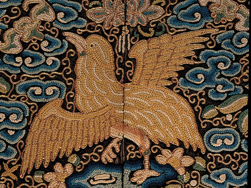 An embroidered sample on display at Textiles: The Art of Mankind, one of SPHERE's best design exhibitions for 2025.