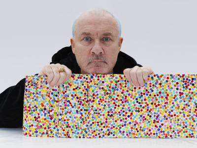 Damien Hirst with The Currency artworks, 2021