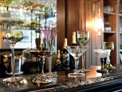 Glasses on a bar in the Avenue de Champagne