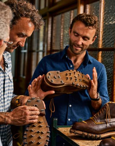 Hugo and Ross Turner at Crockett & Jones discussing the Mallory boots