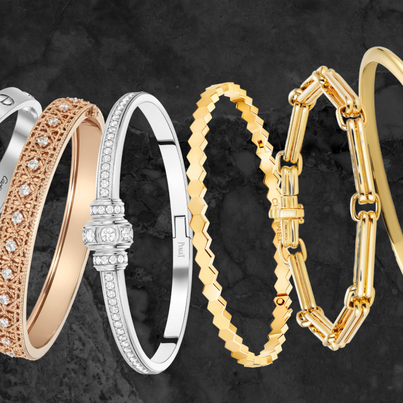 Bracelet Stacks - a collection of gold and silver bracelets stacked together